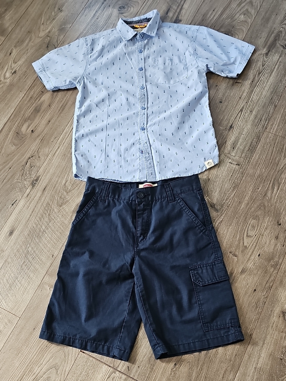 Levi's Light Blue Shorts and Free Planet Short-Sleeve Button Shirt Set . Size 12